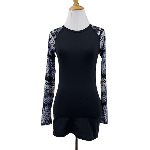 TYR Durafast Lite Belize Rash Guard Women XS Extra Small Black UPF 50 Swim Shirt - Picture 1 of 10